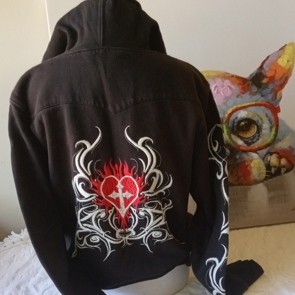 Y2K Emo Grunge Skater‎ Roper Full Zip Embroidered Hoodie RARE Unisex Size Large